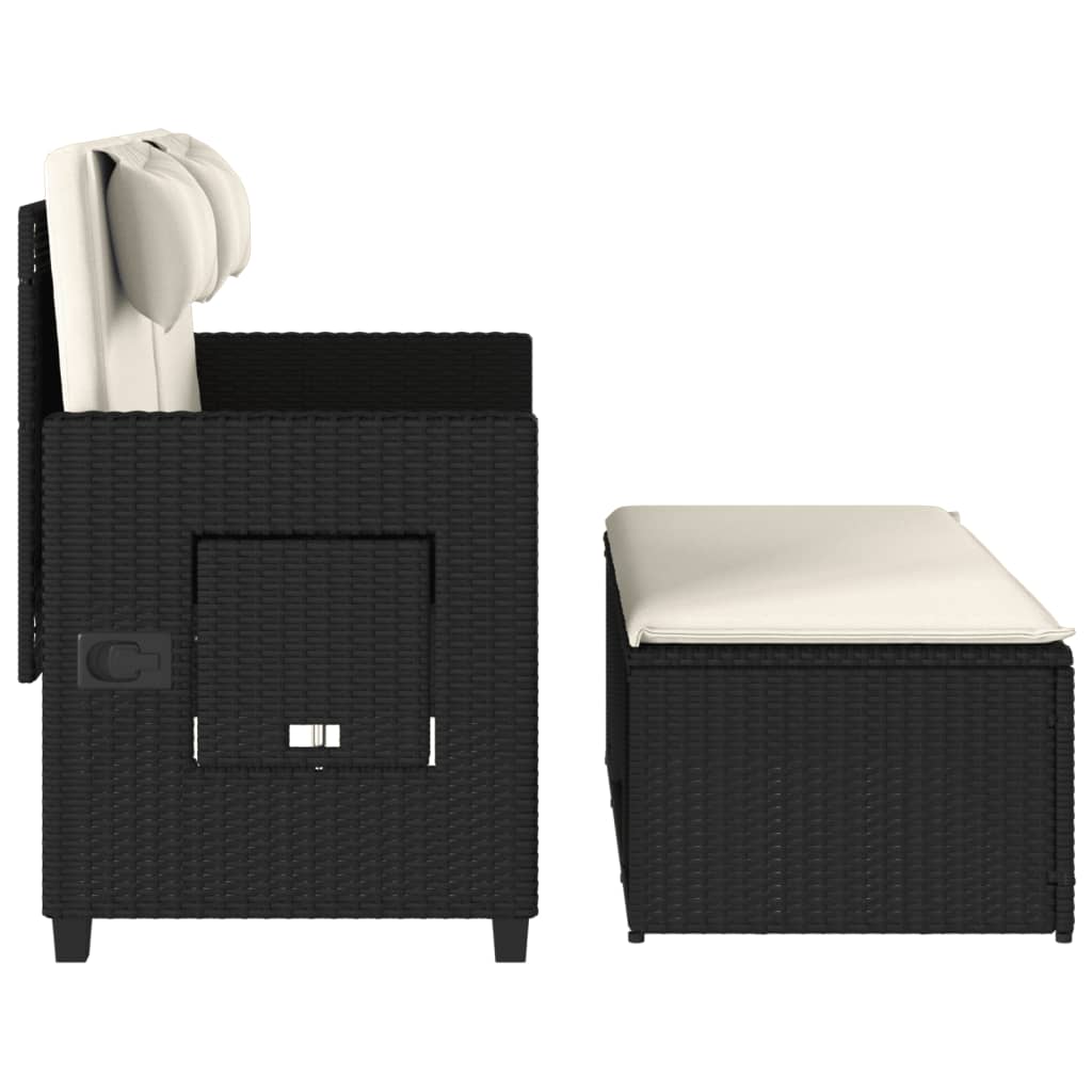 vidaXL Reclining Patio Bench with Cushions Beige Poly Rattan-41