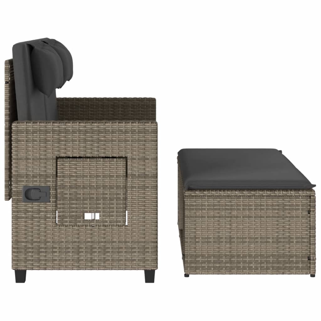 vidaXL Reclining Patio Bench with Cushions Beige Poly Rattan-4