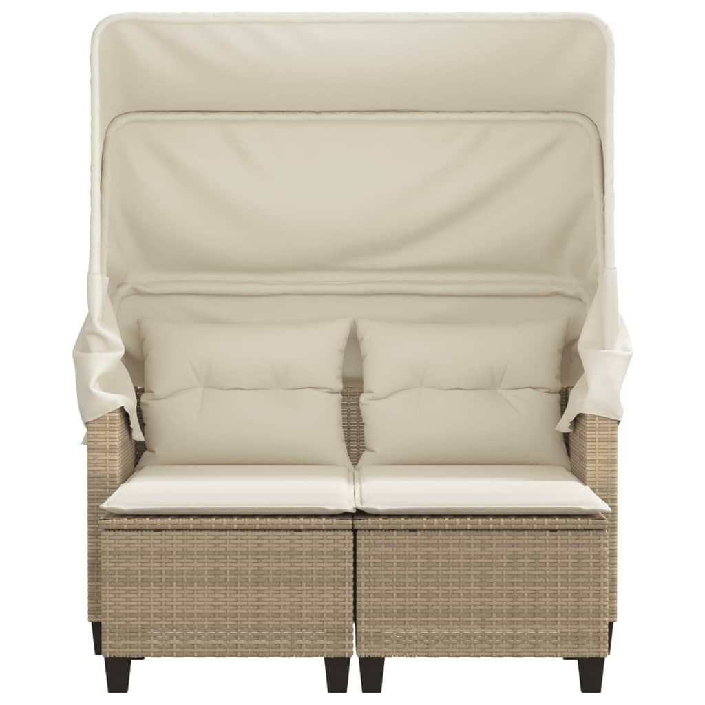 vidaXL Patio Sofa 2-Seater with Canopy and Stools Beige Poly Rattan-4