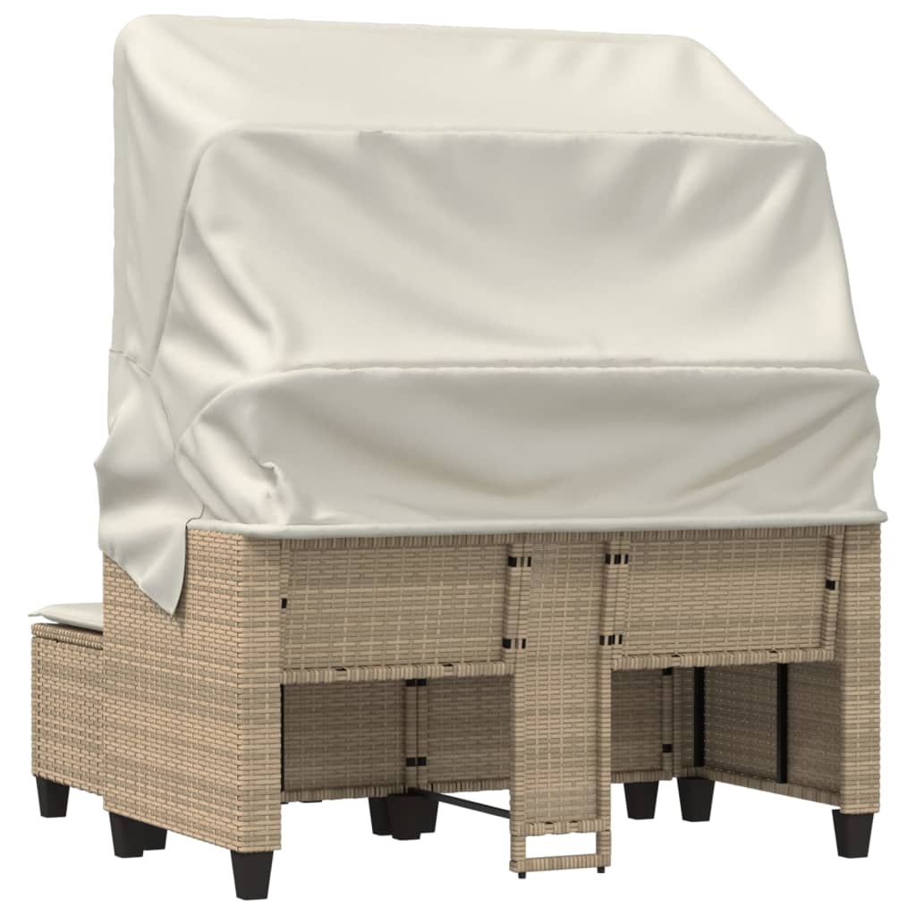 vidaXL Patio Sofa 2-Seater with Canopy and Stools Beige Poly Rattan-6