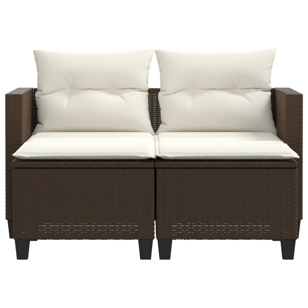 vidaXL Patio Sofa 2-Seater with Stools Brown Poly Rattan-3