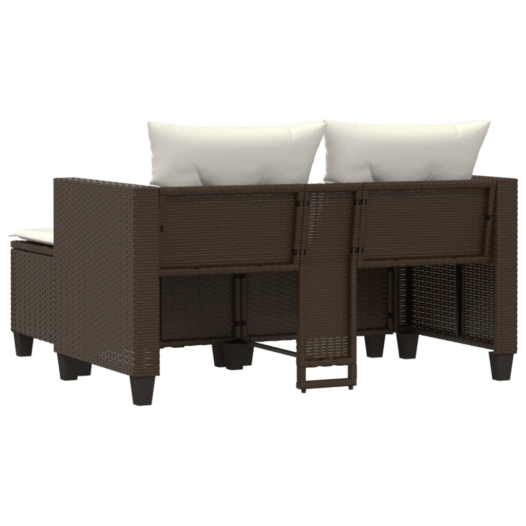 vidaXL Patio Sofa 2-Seater with Stools Brown Poly Rattan-5