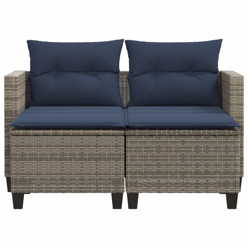 vidaXL Patio Sofa 2-Seater with Stools Gray Poly Rattan-3