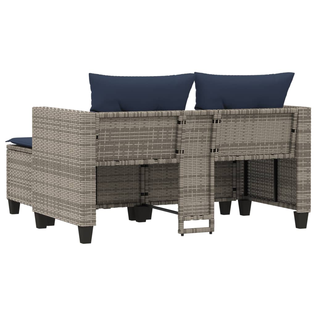 vidaXL Patio Sofa 2-Seater with Stools Gray Poly Rattan-5