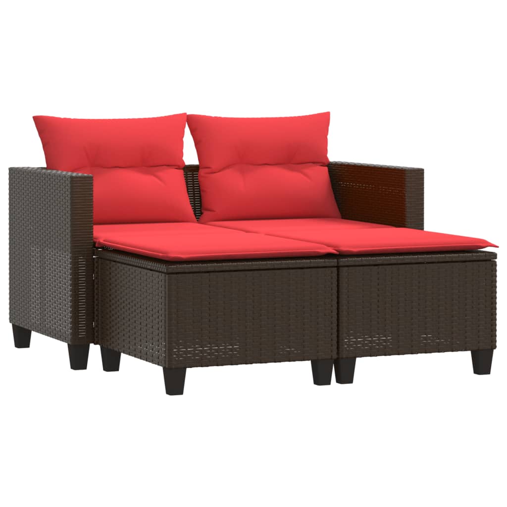 vidaXL Patio Sofa 2-Seater with Stools Outdoor Poly Rattan Brown/Gray/Black-1