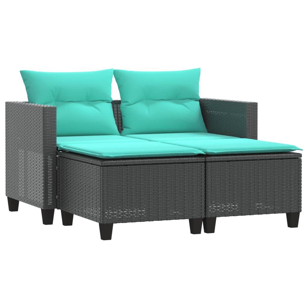 vidaXL Patio Sofa 2-Seater with Stools Outdoor Poly Rattan Brown/Gray/Black-0