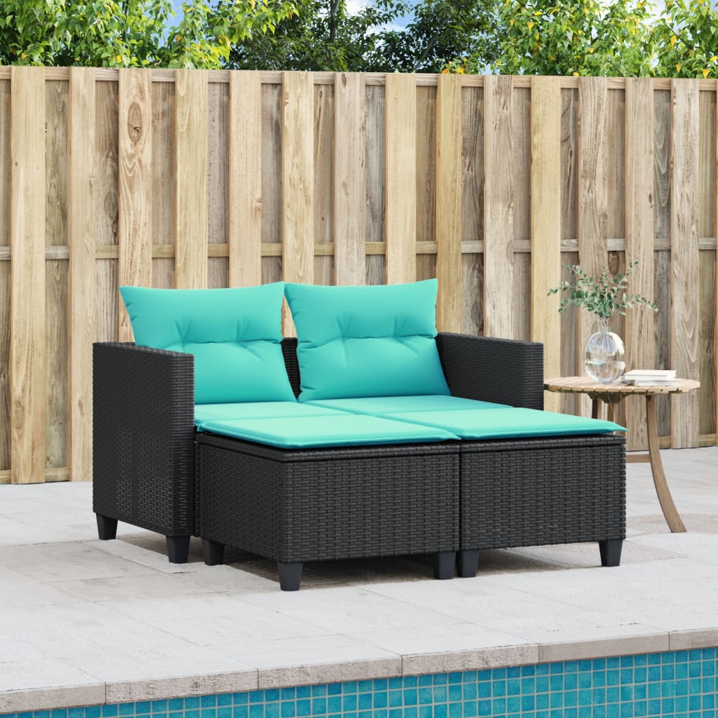 vidaXL Patio Sofa 2-Seater with Stools Outdoor Poly Rattan Brown/Gray/Black-3