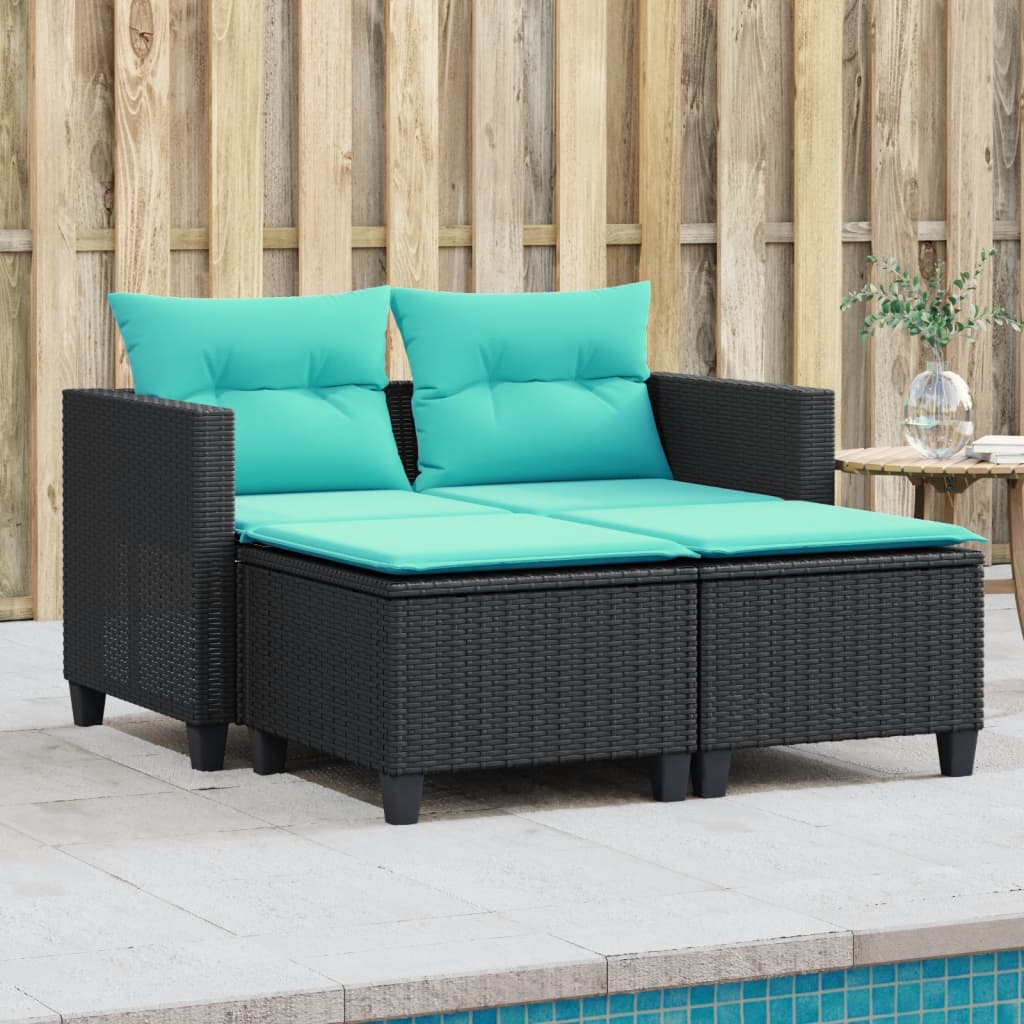 vidaXL Patio Sofa 2-Seater with Stools Outdoor Poly Rattan Brown/Gray/Black-1