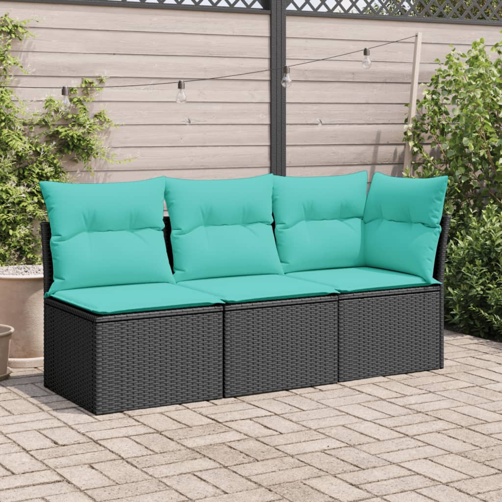 vidaXL Patio Sofa Corner with Cushions Black Poly Rattan-1