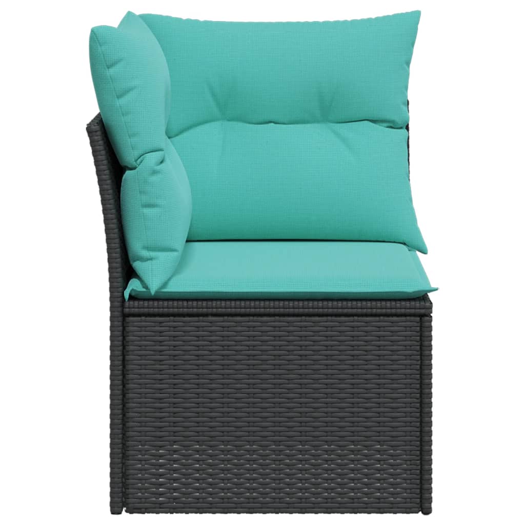 vidaXL Patio Sofa Corner with Cushions Black Poly Rattan-3