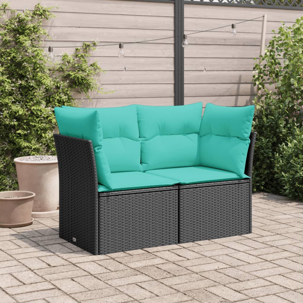 vidaXL Patio Sofa with Cushions 2-Seater Black Poly Rattan-1