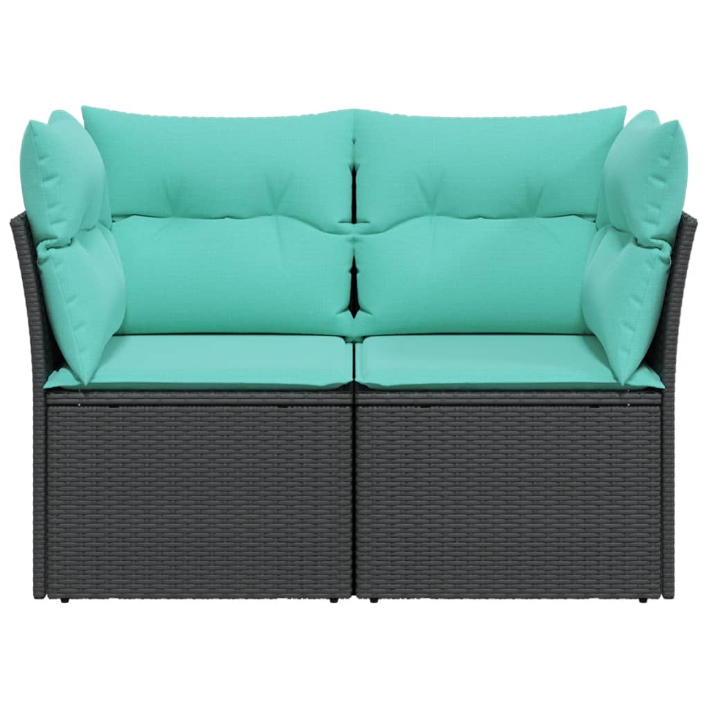 vidaXL Patio Sofa with Cushions 2-Seater Black Poly Rattan-2