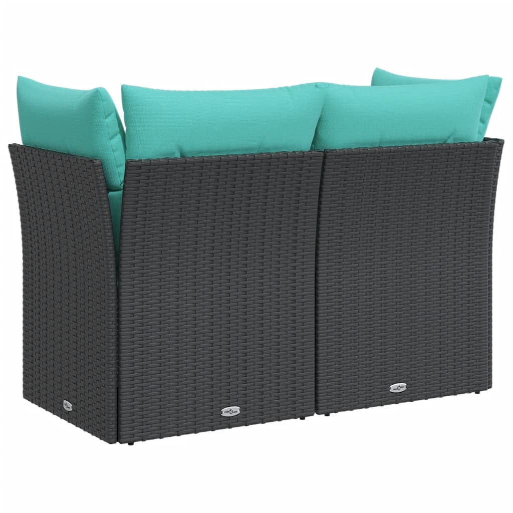 vidaXL Patio Sofa with Cushions 2-Seater Black Poly Rattan-4