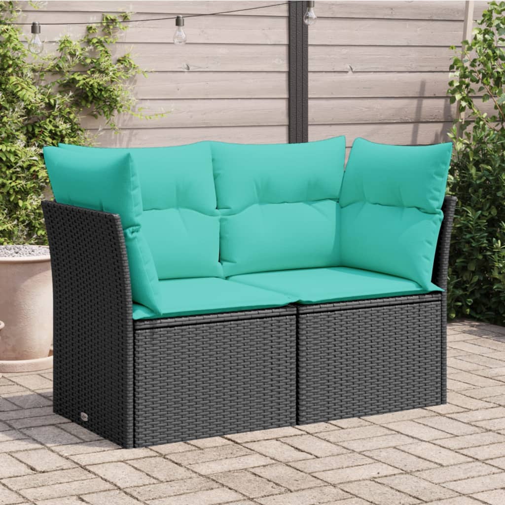 vidaXL Patio Sofa with Cushions 2-Seater Black Poly Rattan-0