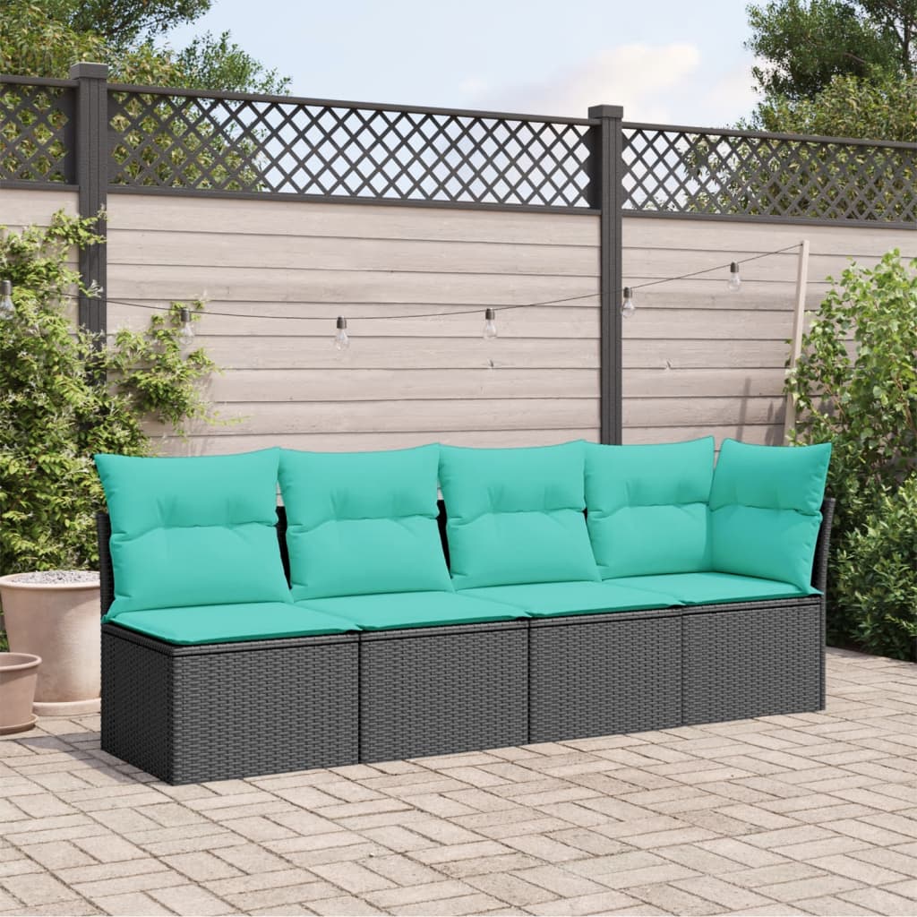 vidaXL Patio Sofa with Cushions 4-Seater Black Poly Rattan-1