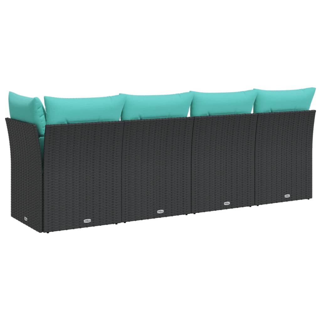 vidaXL Patio Sofa with Cushions 4-Seater Black Poly Rattan-4