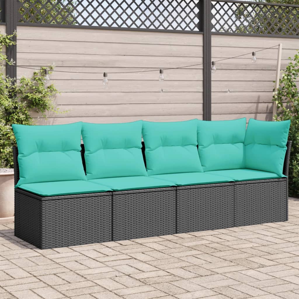 vidaXL Patio Sofa with Cushions 4-Seater Black Poly Rattan-0