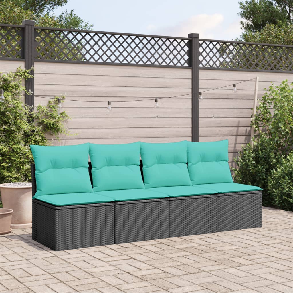 vidaXL Patio Sofa with Cushions 4-Seater Black Poly Rattan-1