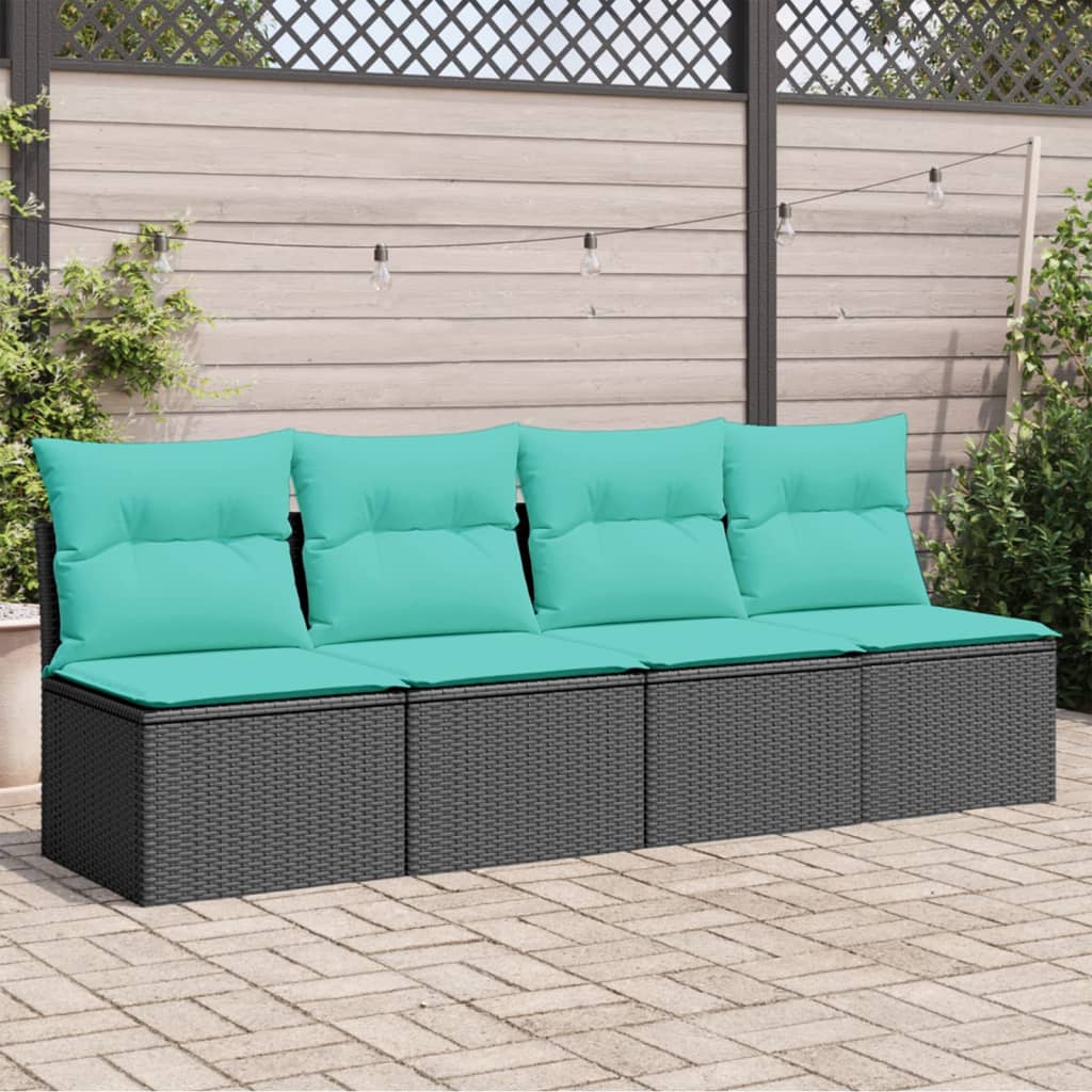 vidaXL Patio Sofa with Cushions 4-Seater Black Poly Rattan-0