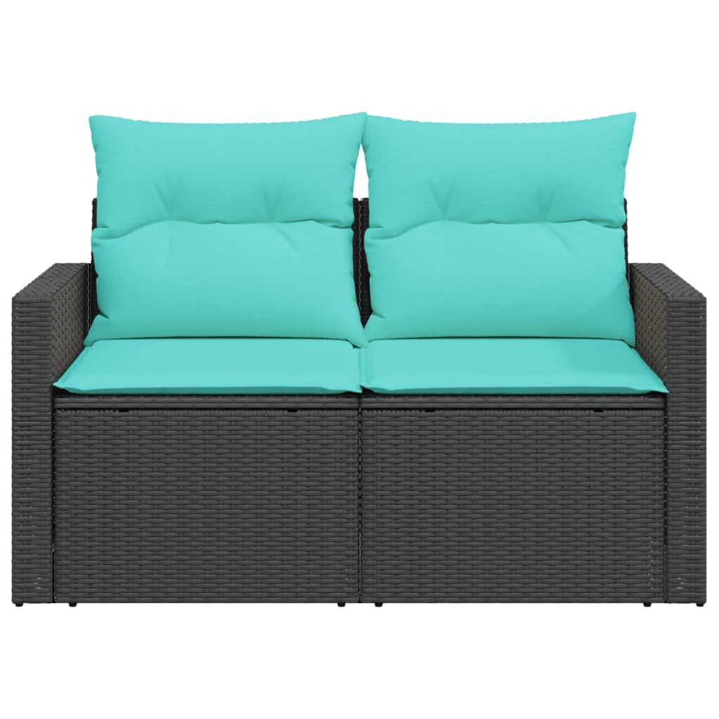 vidaXL Patio Sofa with Cushions 2-Seater Black Poly Rattan-2