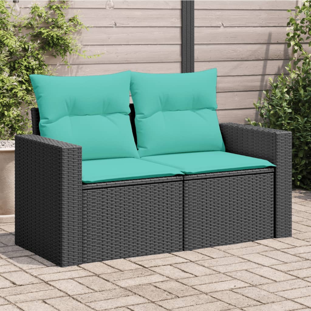 vidaXL Patio Sofa with Cushions 2-Seater Black Poly Rattan-0