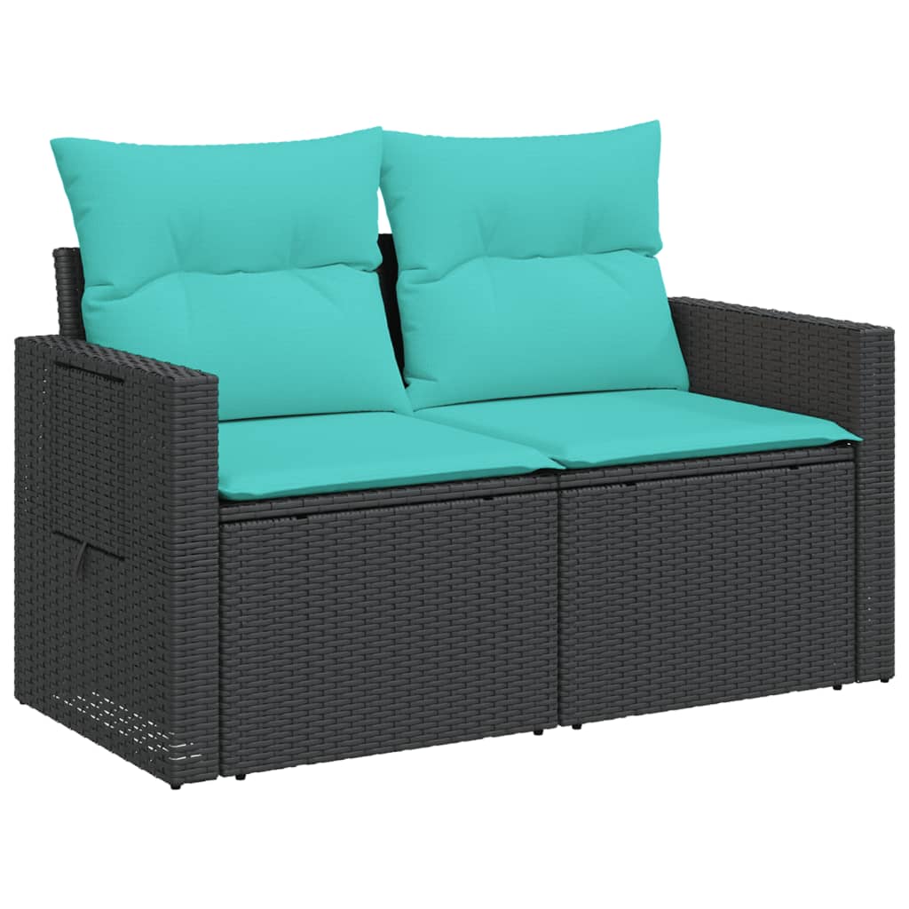 vidaXL Patio Sofa with Cushions 2-Seater Black Poly Rattan-2