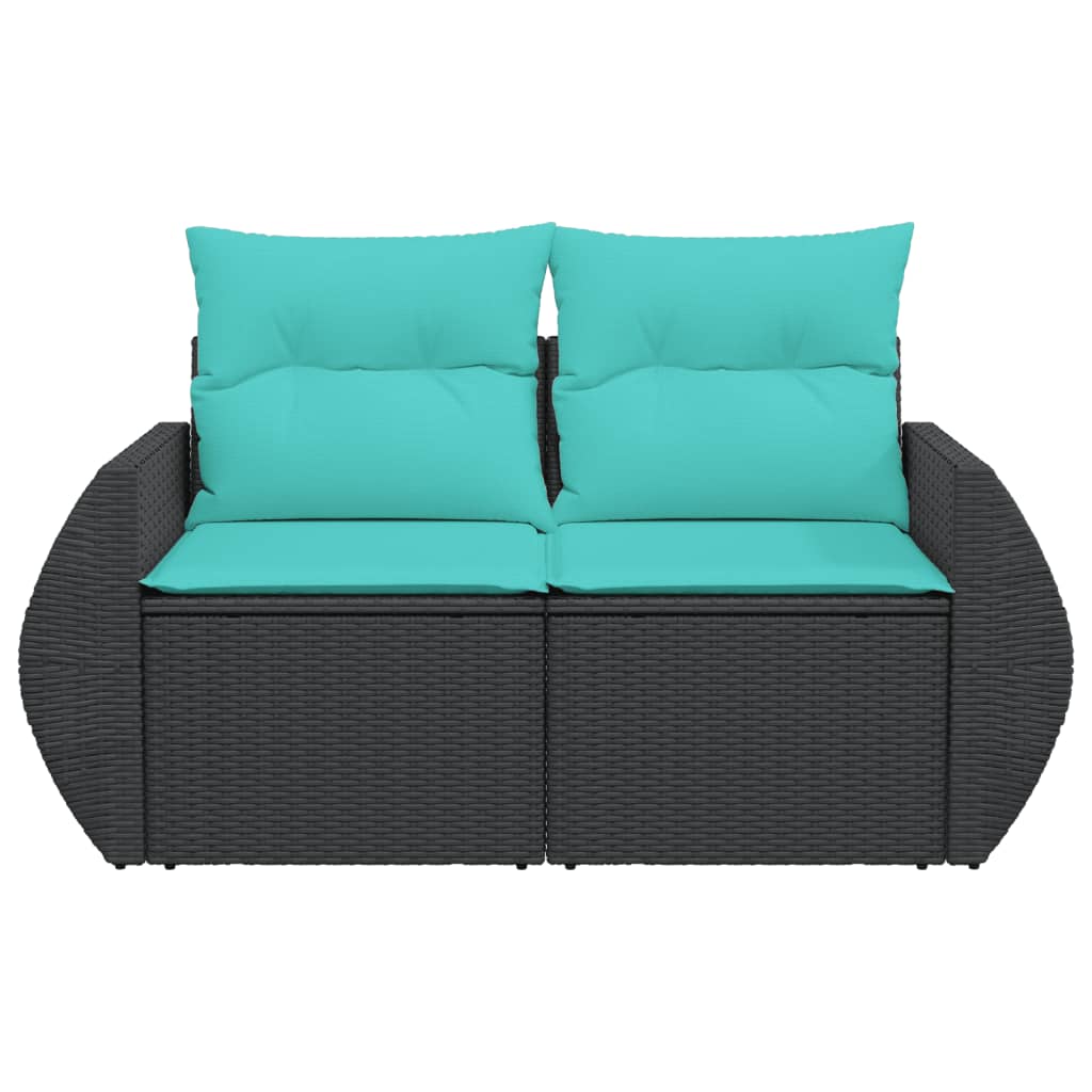 vidaXL Patio Sofa with Cushions 2-Seater Black Poly Rattan-2