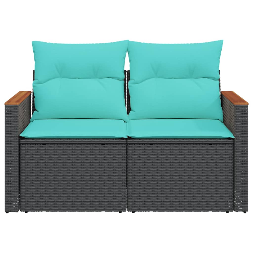 vidaXL Patio Sofa with Cushions 2-Seater Black Poly Rattan-2