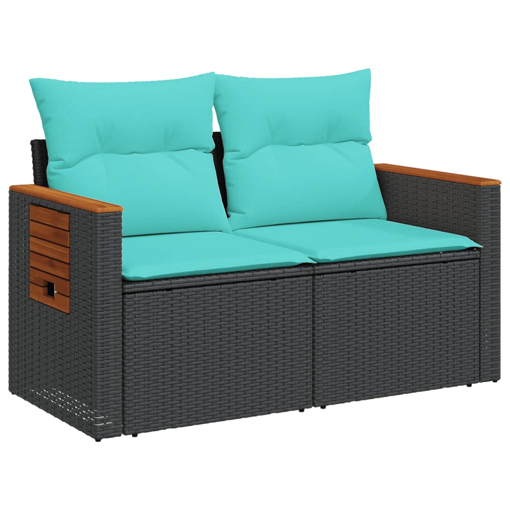 vidaXL Patio Sofa with Cushions 2-Seater Black Poly Rattan-2