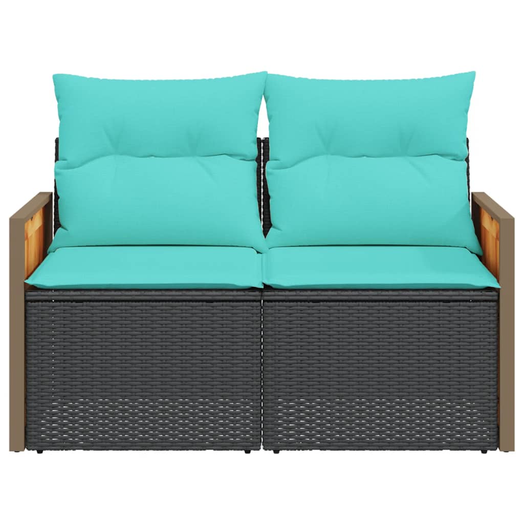 vidaXL Patio Sofa with Cushions 2-Seater Black Poly Rattan-2