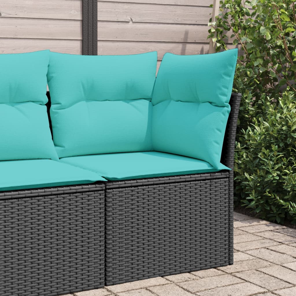 vidaXL Patio Sofa Corner with Cushions Black Poly Rattan-0