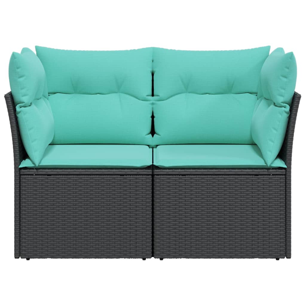 vidaXL Patio Sofa with Cushions 2-Seater Black Poly Rattan-1