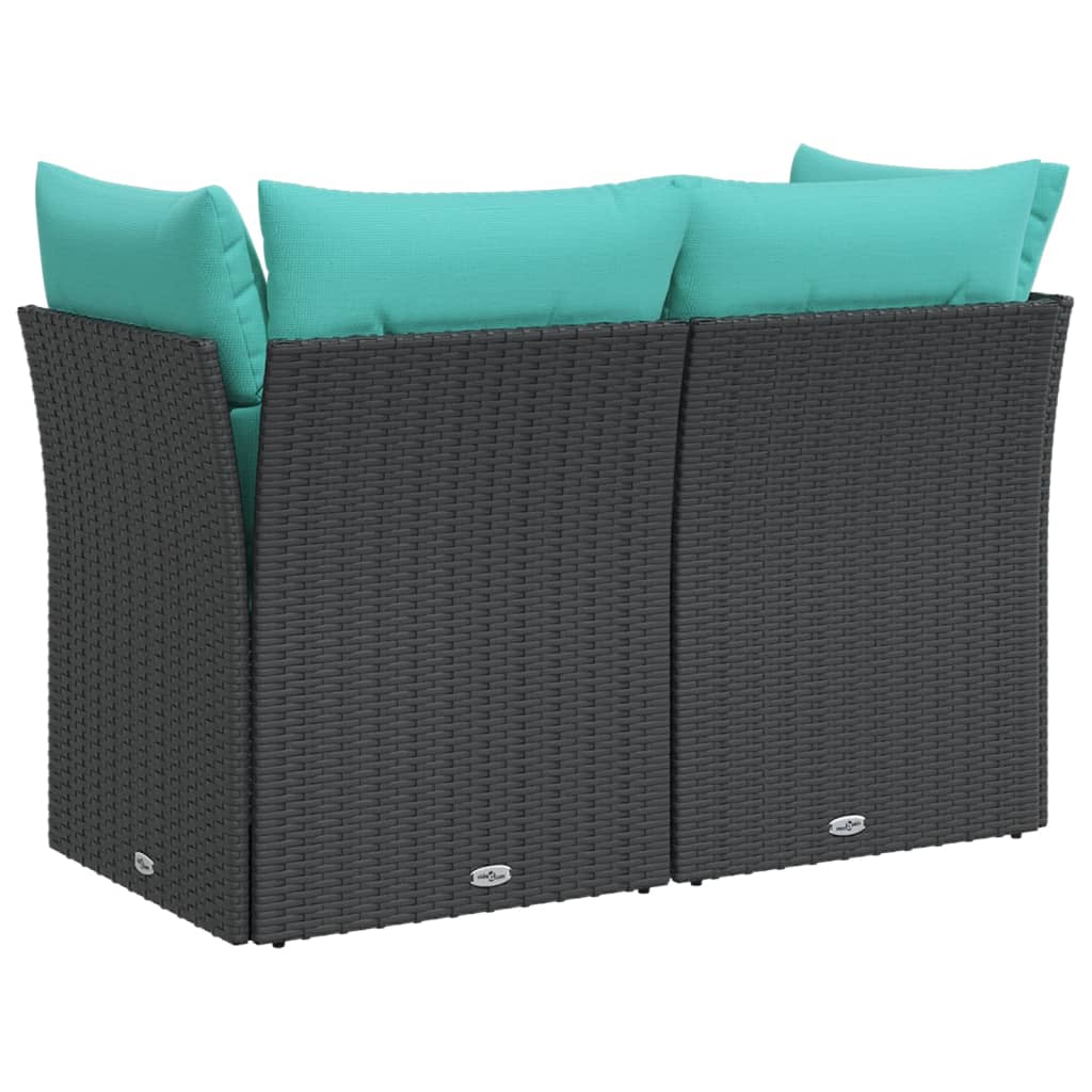 vidaXL Patio Sofa with Cushions 2-Seater Black Poly Rattan-3