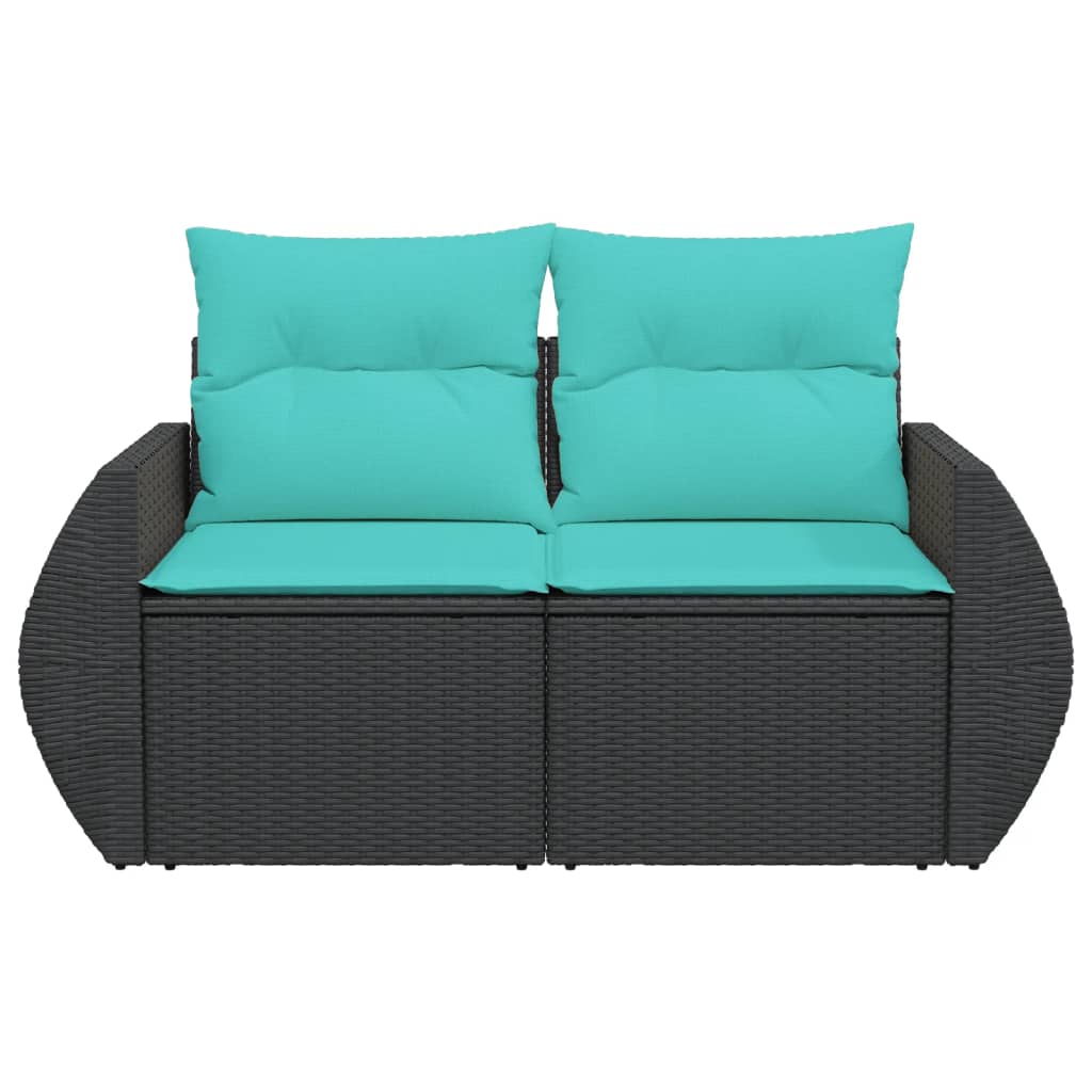 vidaXL Patio Sofa with Cushions 2-Seater Black Poly Rattan-1