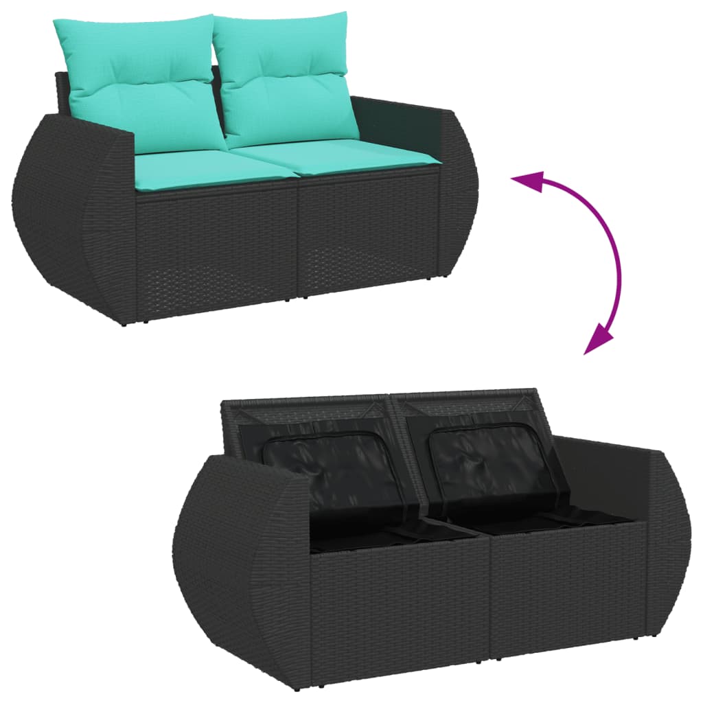 vidaXL Patio Sofa with Cushions 2-Seater Black Poly Rattan-4