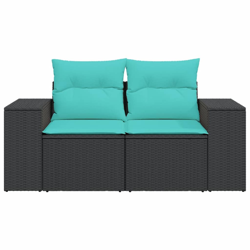 vidaXL Patio Sofa with Cushions 2-Seater Black Poly Rattan-2