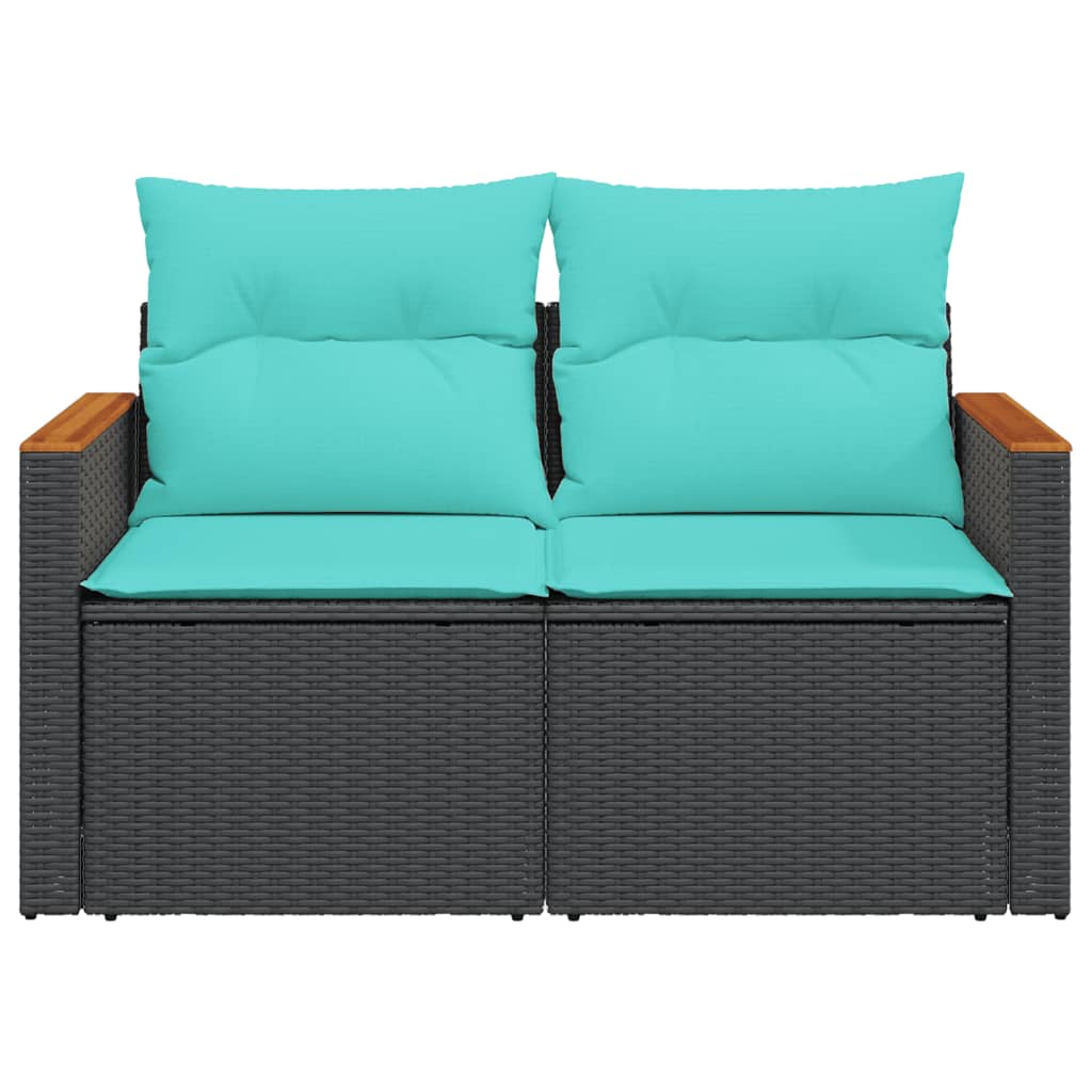 vidaXL Patio Sofa with Cushions 2-Seater Black Poly Rattan-2