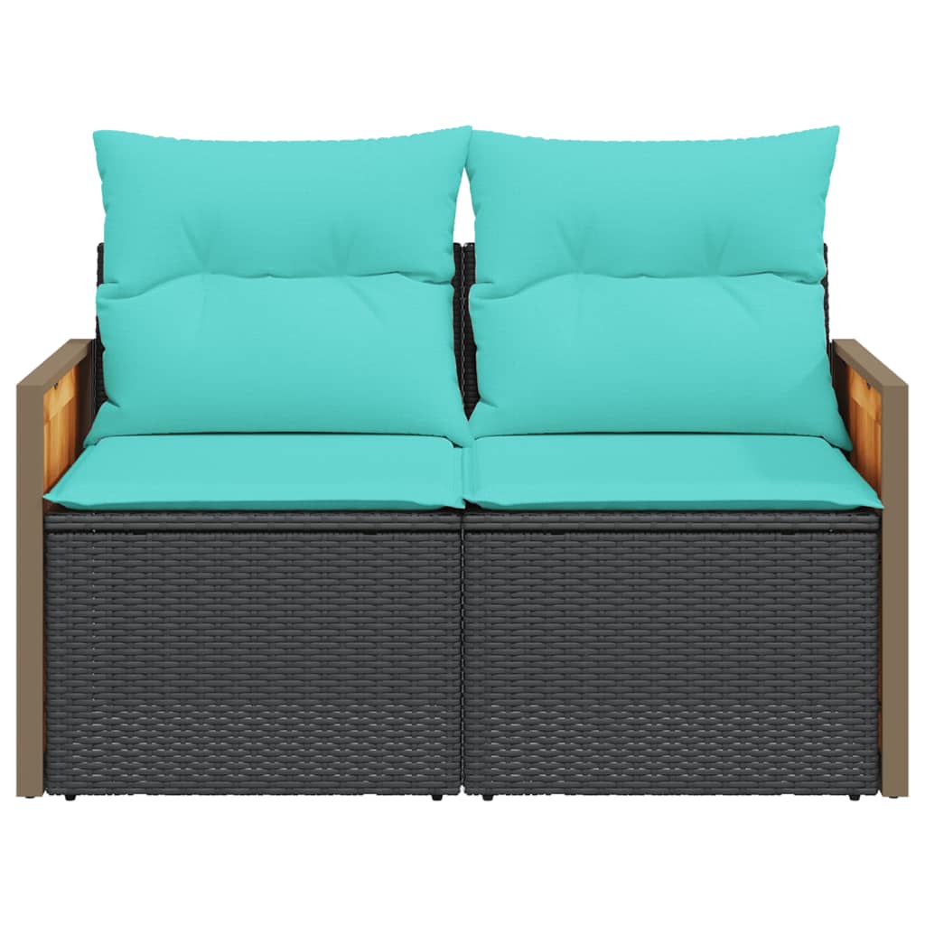 vidaXL Patio Sofa with Cushions 2-Seater Black Poly Rattan-2