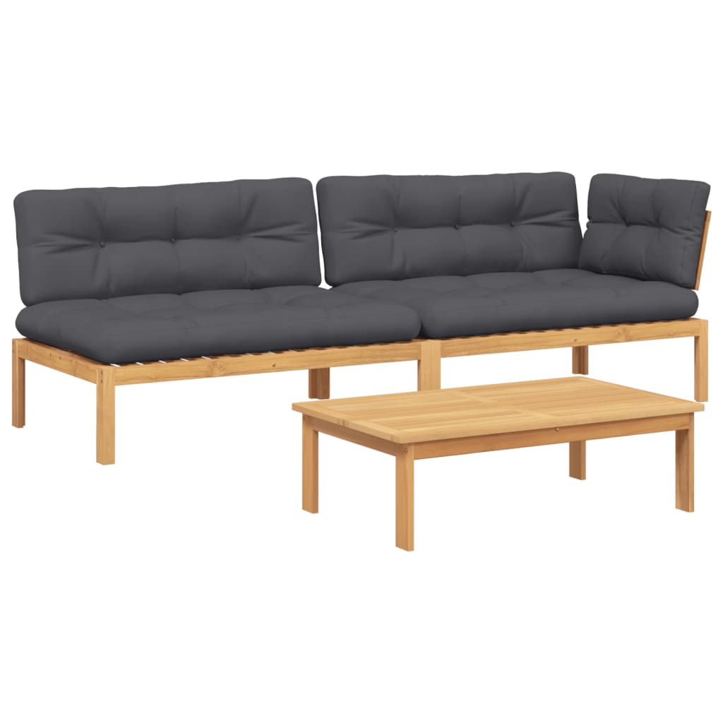 vidaXL Patio Pallet Sofa Set with Cushions Furniture 3 Piece Solid Wood Acacia-3