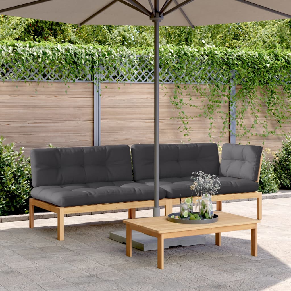 vidaXL Patio Pallet Sofa Set with Cushions Furniture 3 Piece Solid Wood Acacia-5