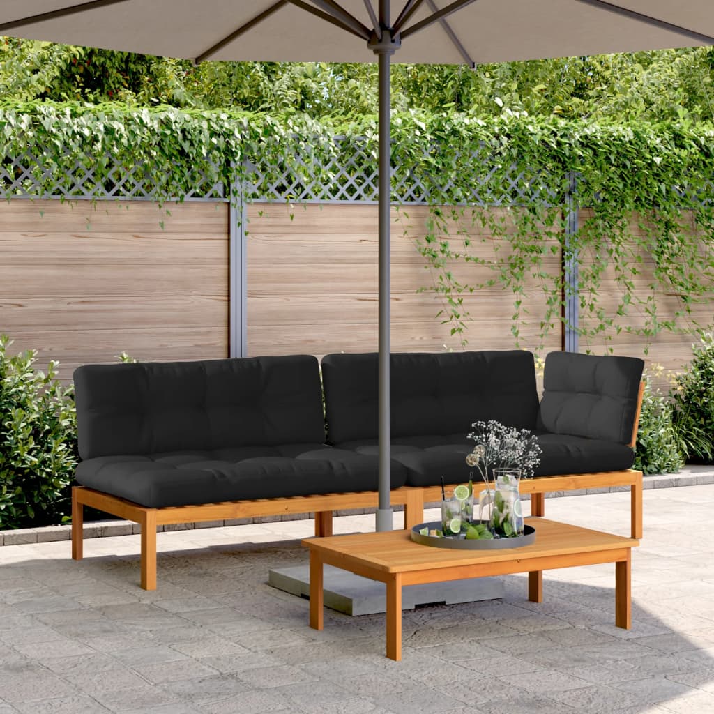 vidaXL Patio Pallet Sofa Set with Cushions Furniture 3 Piece Solid Wood Acacia-8