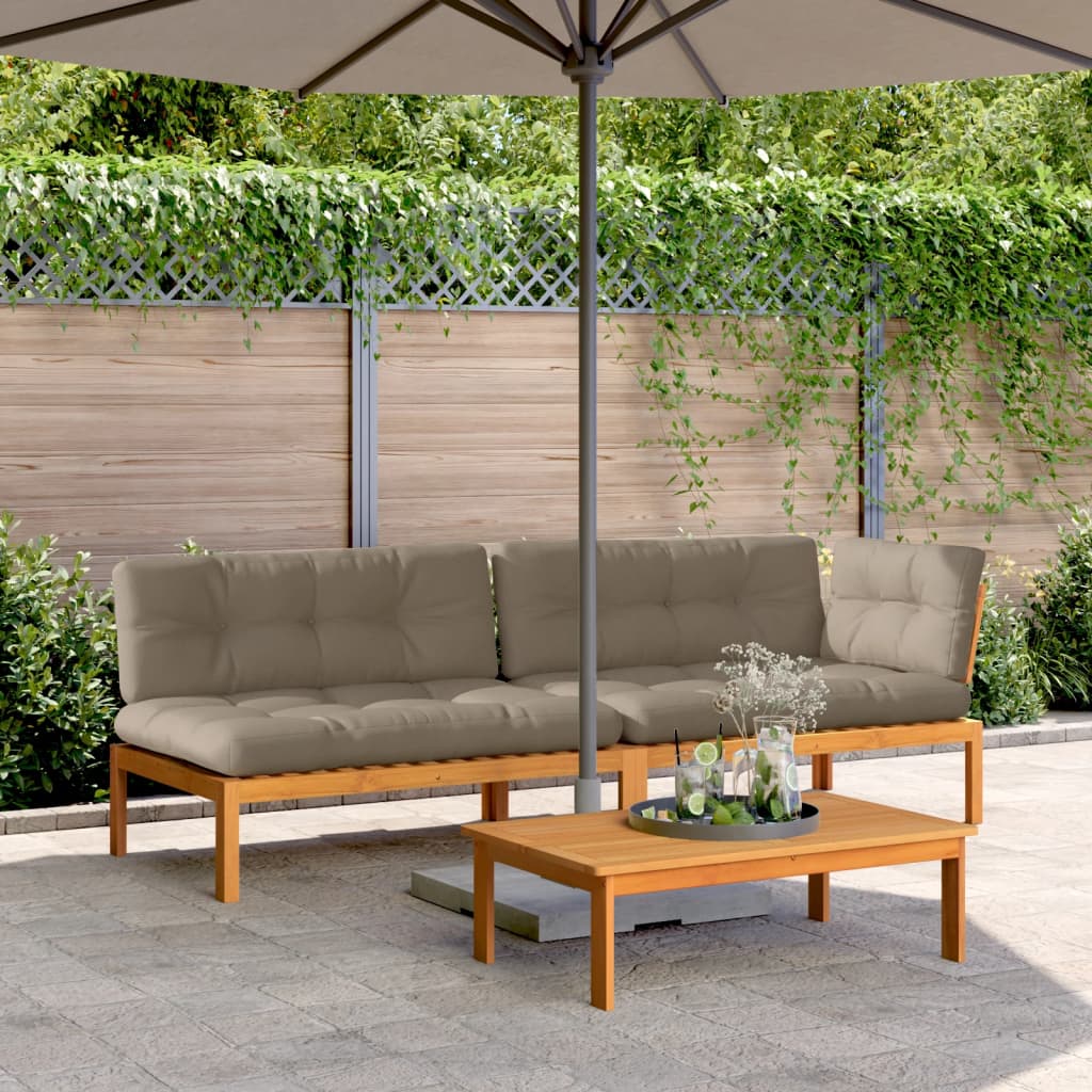 vidaXL Patio Pallet Sofa Set with Cushions Furniture 3 Piece Solid Wood Acacia-12