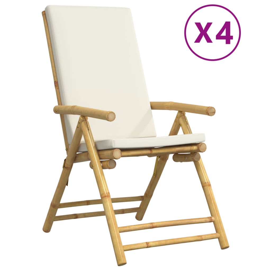 vidaXL Folding Bistro Chairs with Cushions Armchair Outdoor Furniture Bamboo-3