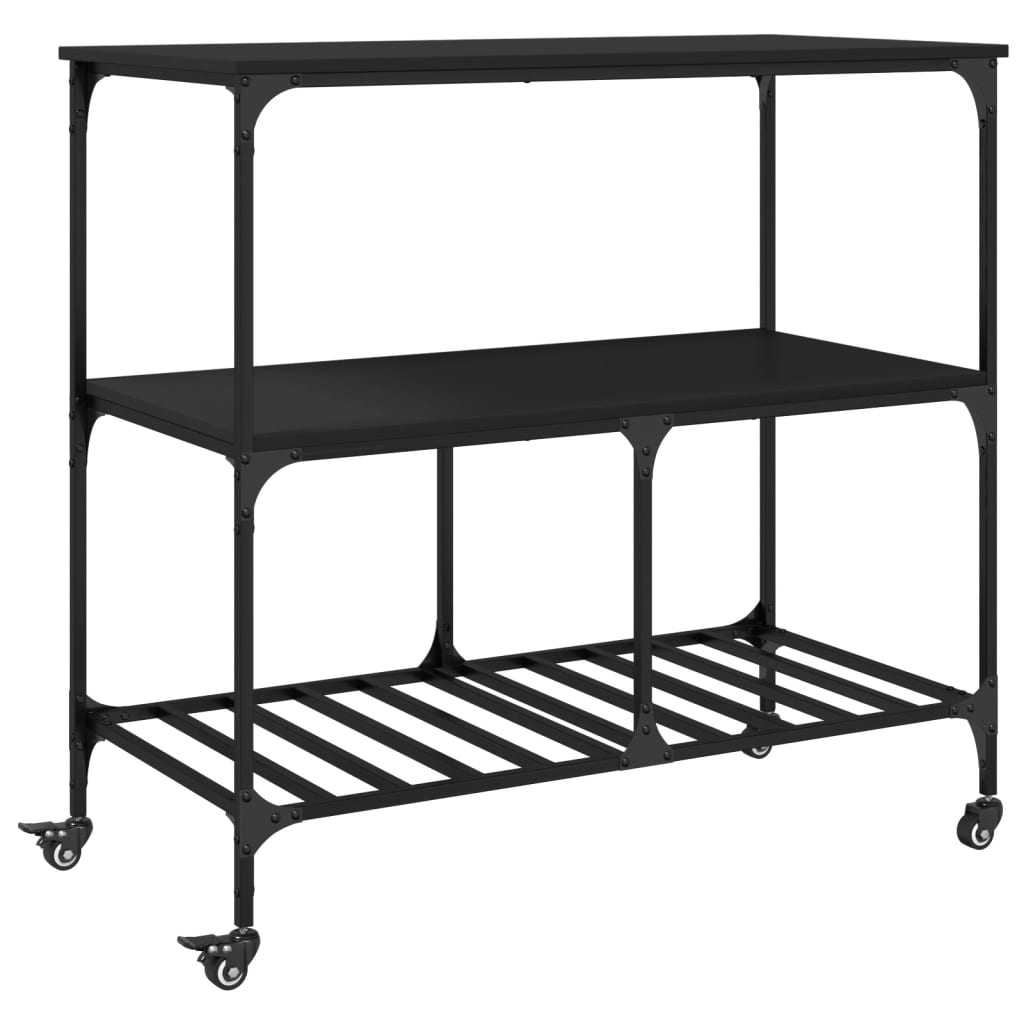 vidaXL Kitchen Trolley Black 39.4"x19.7"x37.4" Engineered Wood-0