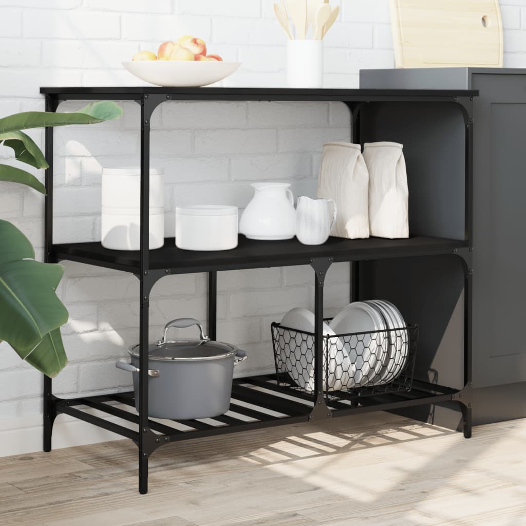 vidaXL Kitchen Trolley Black 39.4"x19.7"x37.4" Engineered Wood-4