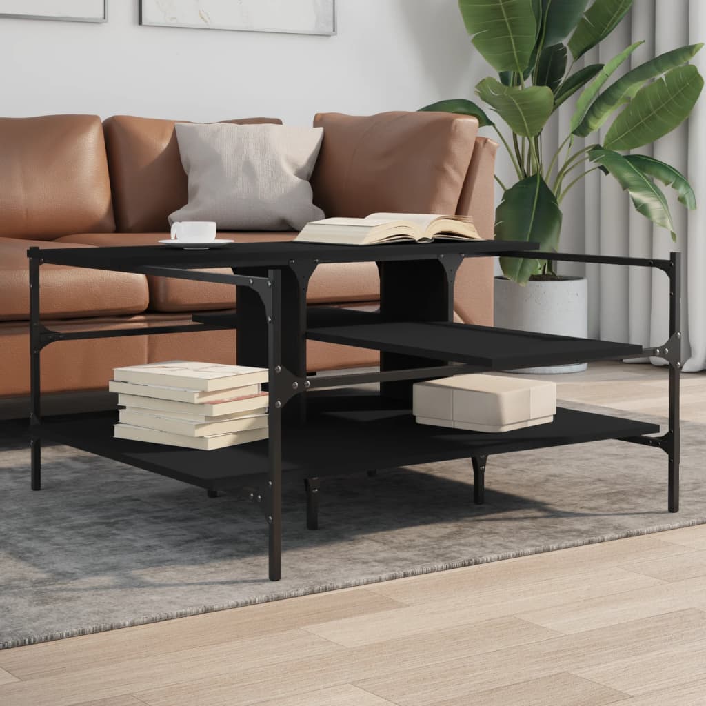vidaXL Coffee Table Black 39.4"x39.4"x19.1" Engineered Wood-1
