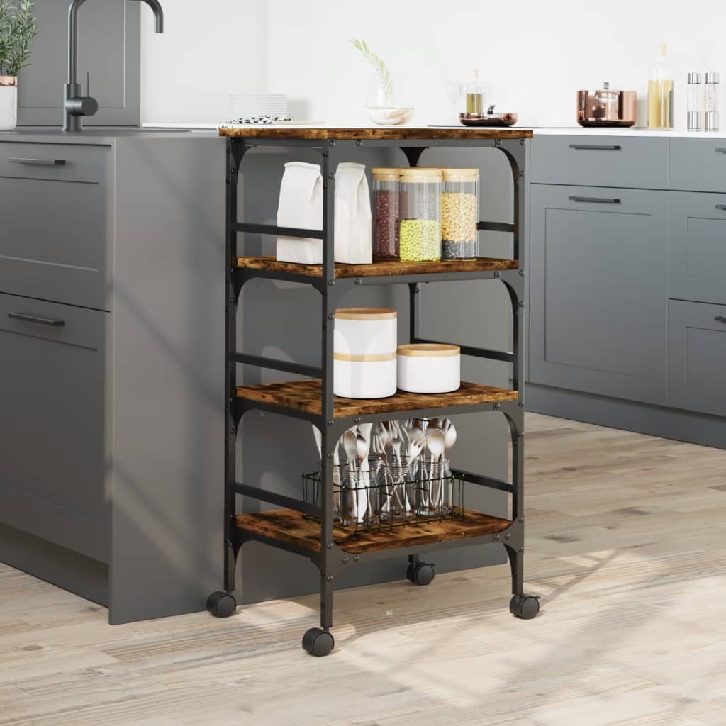 vidaXL Kitchen Trolley Black 17.7"x13.8"x35.2" Engineered Wood-4