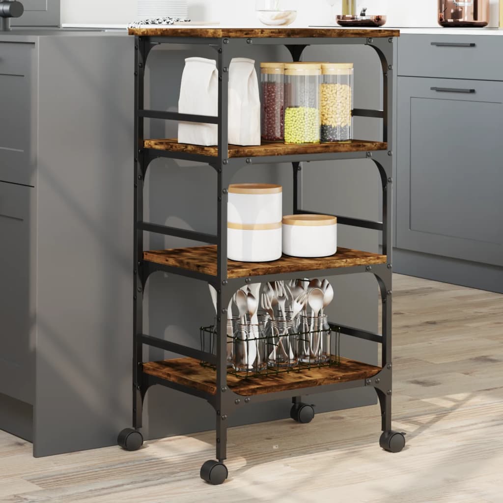 vidaXL Kitchen Trolley Black 17.7"x13.8"x35.2" Engineered Wood-0