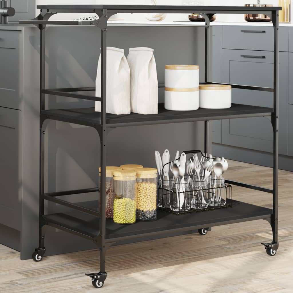 vidaXL Kitchen Trolley Black 39.6"x19.7"x41.3" Engineered Wood-3