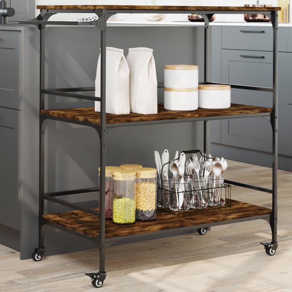 vidaXL Kitchen Trolley Black 39.6"x19.7"x41.3" Engineered Wood-0